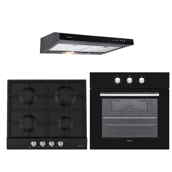 Pack encastrable Focus 3 pièces (four + plaque + hotte) Noir Pack encastrable Focus 3 pièces (four + plaque + hotte) Noir